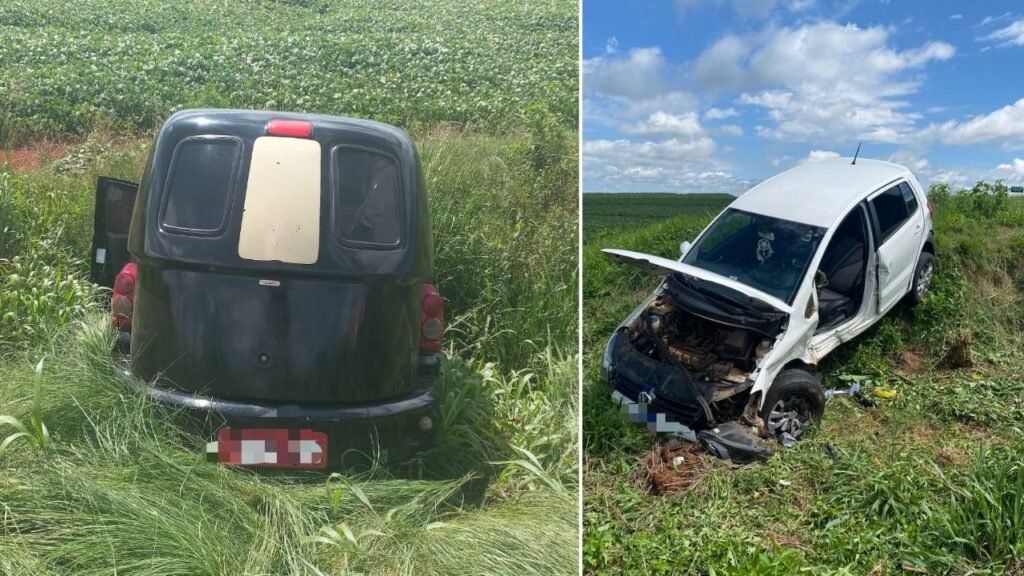 Carro de funerária envolvido em acidente no trevo de Entre Rios, em Guarapuava