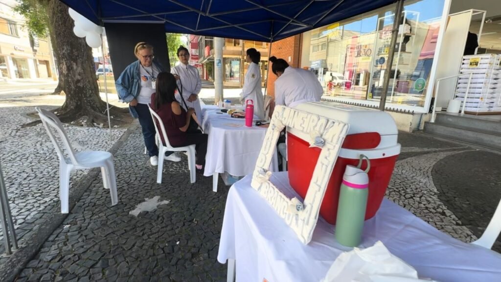 Profissionais de saúde orientam a população durante ação do Janeiro Branco no calçadão de Guarapuava