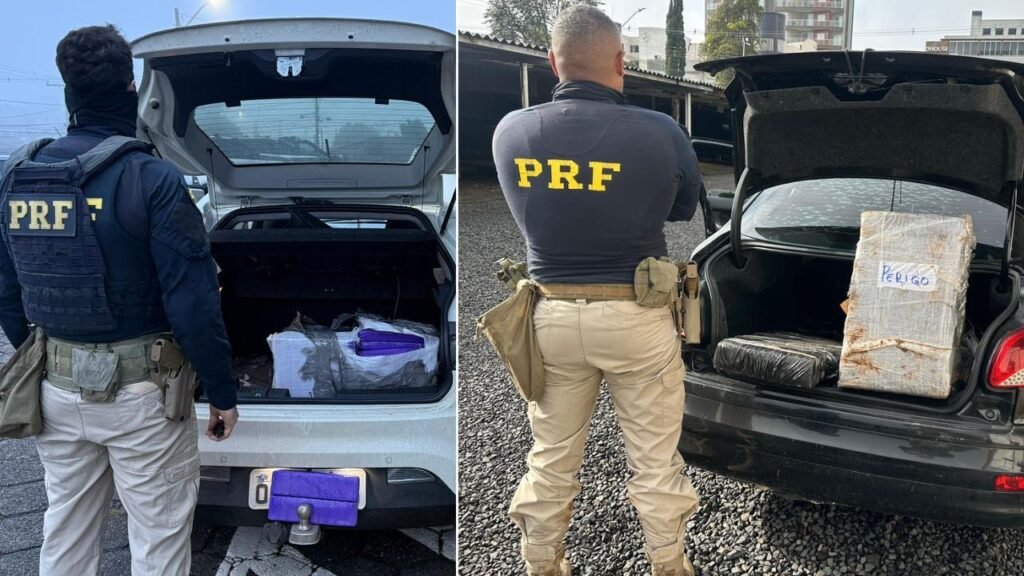 Imagens divulgadas pela PRF mostram apreensões de maconha em ocorrências registradas na BR-277, em Guarapuava e Candói.