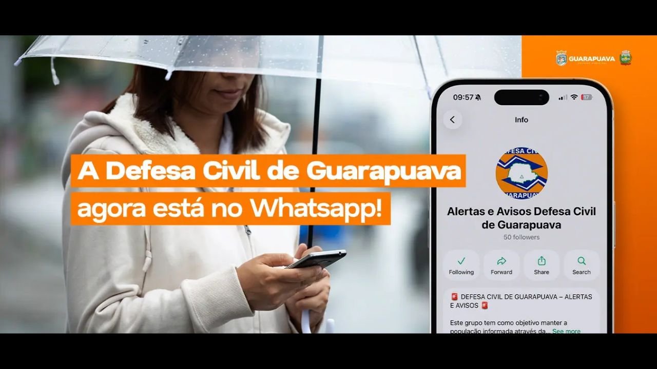 Defesa Civil de Guarapuava lança canal oficial no WhatsApp para alertas e orientações à população. Foto: Prefeitura de Guarapuava