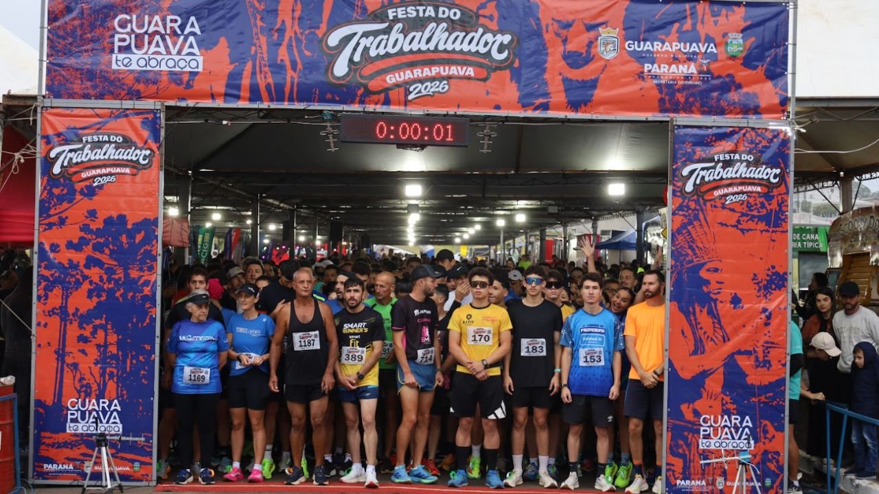 Mais de 1.200 atletas participaram da Corrida do Trabalhador no Parque do Lago, em Guarapuava. Fotos: Prefeitura de Guarapuava