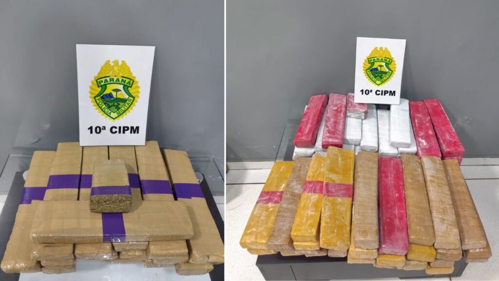 Drogas apreendidas pela Polícia Militar em duas ocorrências registradas em poucas horas na rodoviária de Laranjeiras do Sul. Fotos: Divulgadas pela PM