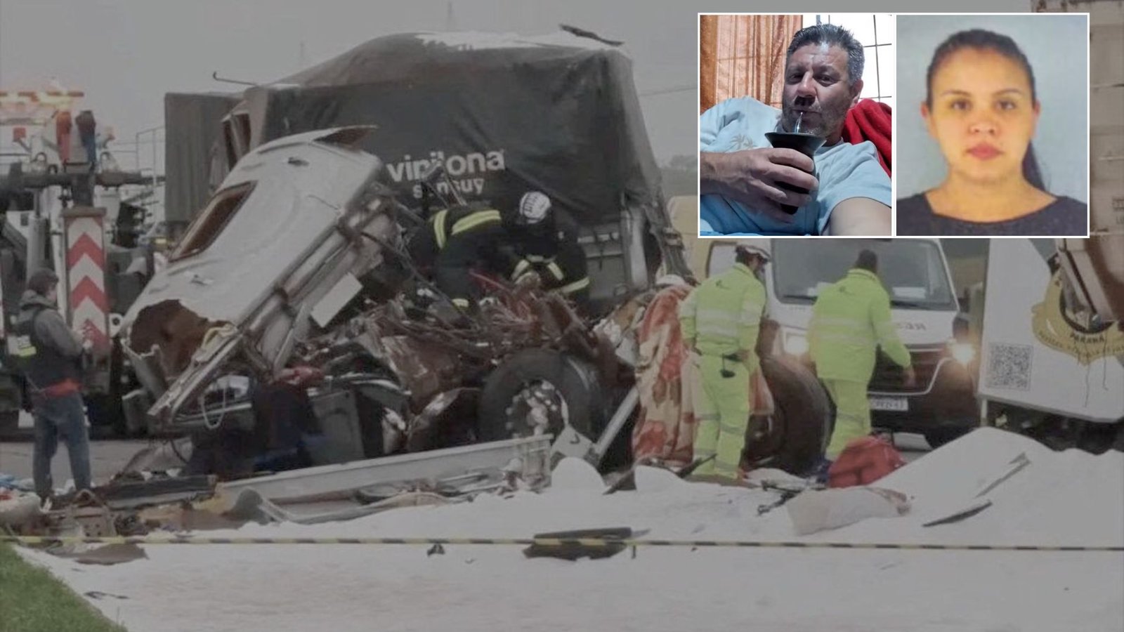 Casal de Guarapuava morre em acidente na BR-277, em Campo Largo. Foto do acidente: Reprodução/ Redes Sociais. Fotos das vítimas/ Reprodução g1