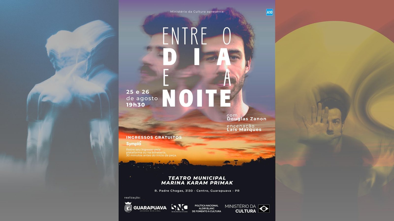 “Entre o Dia e a Noite” será apresentado gratuitamente nos dias 25 e 26 de agosto, no Teatro Municipal Marina Karam Primak, em Guarapuava.