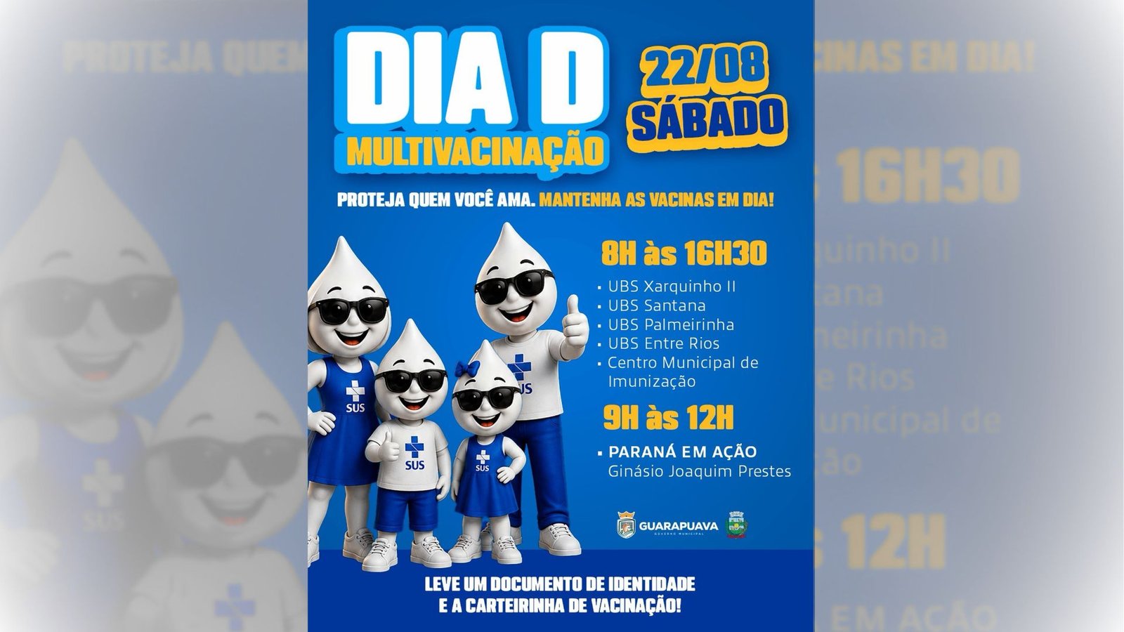Dia D de vacinação em Guarapuava neste sábado (22)