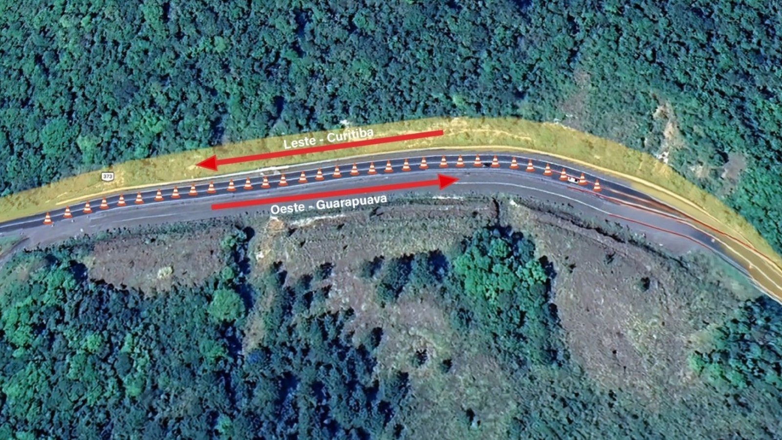 Desvio será implantado no km 312 da BR-277, entre os viadutos São João e Tigrinho, para permitir o avanço das obras na Serra da Esperança. Foto: Divulgação/EPR Iguaçu