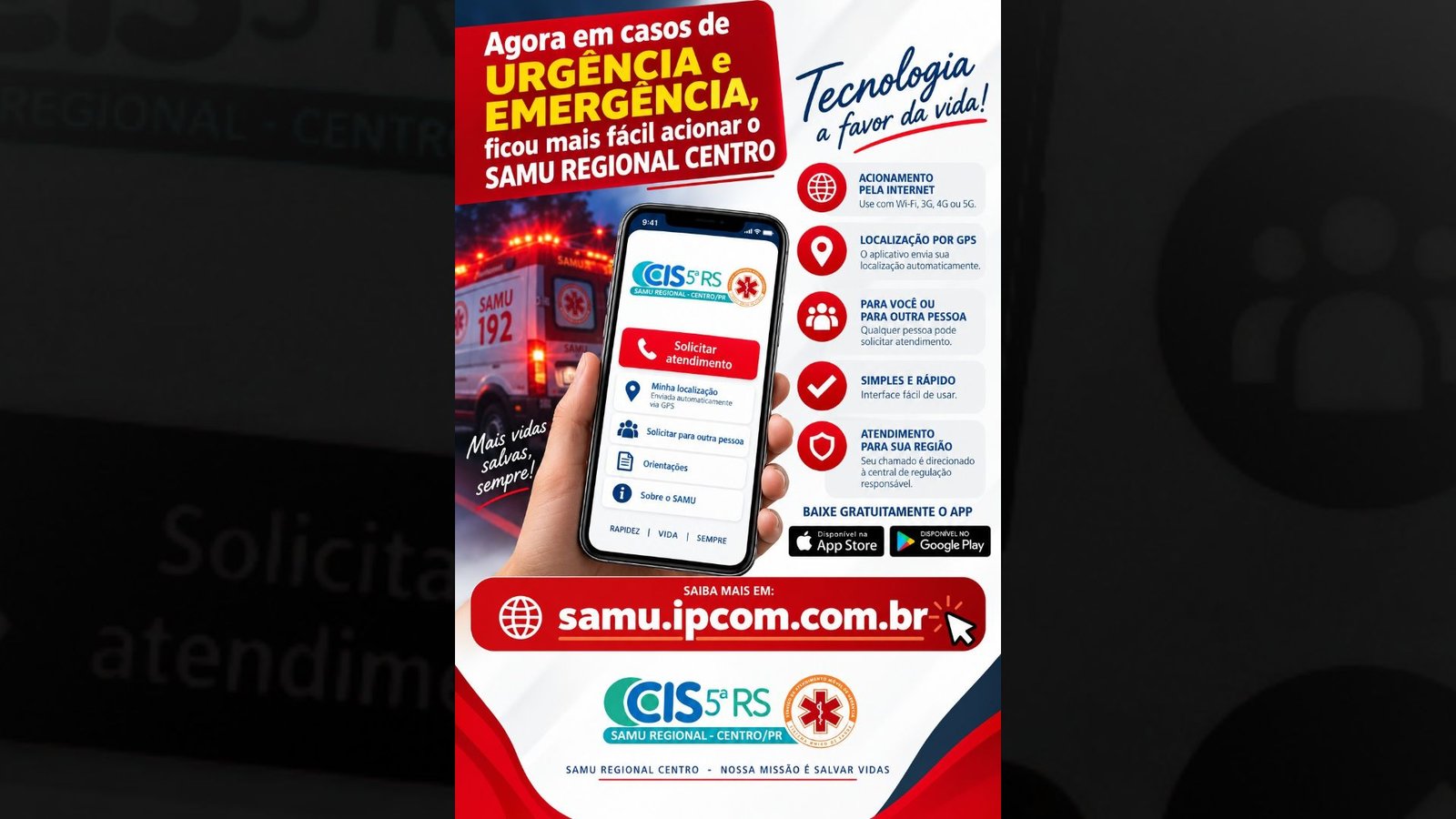 Material de divulgação do App SAMU 192 para pedidos de emergência pela internet