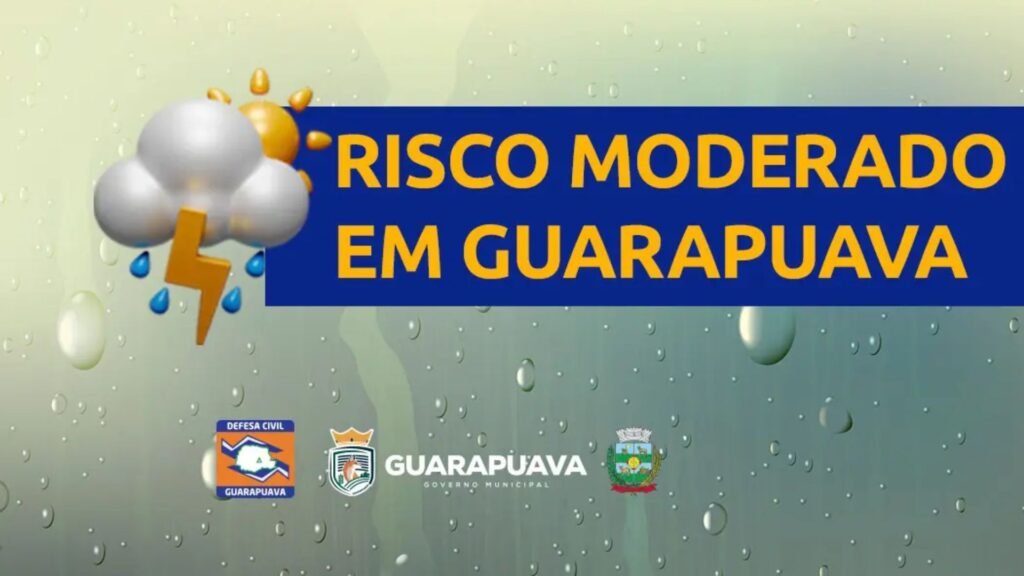 Guarapuava aparece em área de risco moderado para tempestades no Boletim de Gestão de Risco divulgado nesta segunda-feira (5). Imagem: Reprodução/Prefeitura de Guarapuava